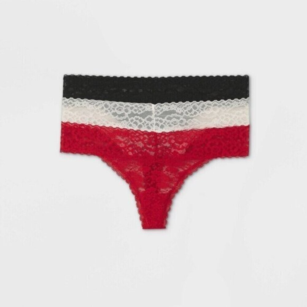 Auden Women's Lace Thong Panties 3-Pack Red/Black/White - Size Medium - Picture 6 of 8